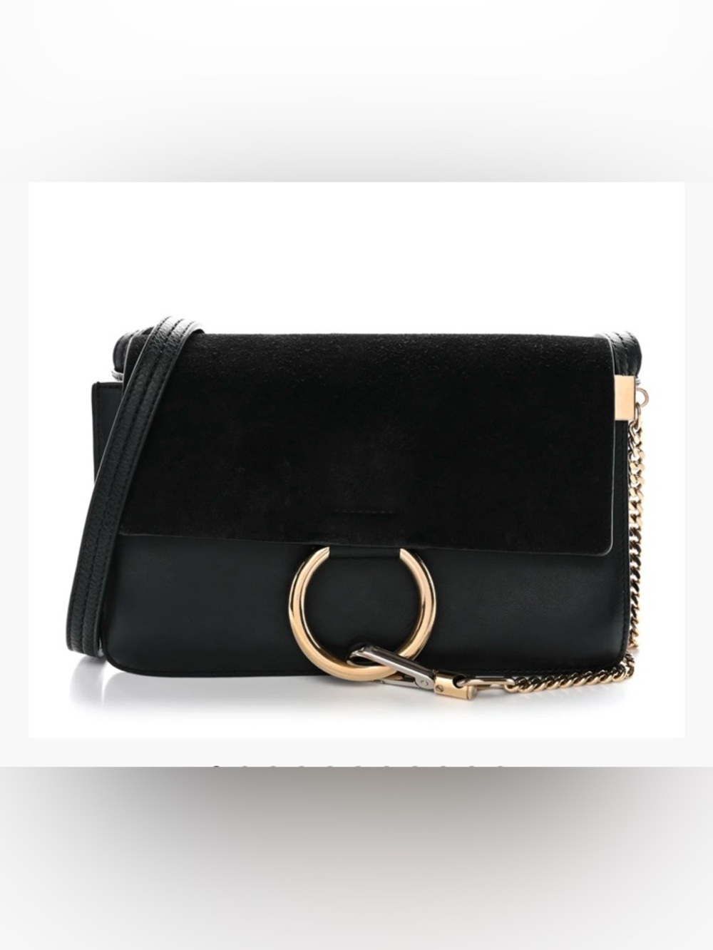 Chloé Faye Small Leather & Suede Crossbody Shoulder Bag Black Gold, ‼️MSRP $1390